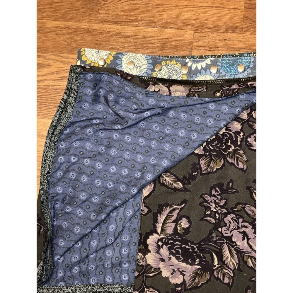 Zand Amsterdam Reversible Wrap Mini Skirt Adjustable Snap Waist Boho - Picture 3 of 4